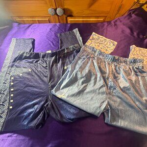 NWOT 📌Shein 2 Printed Denim Western Studded Design Elastic Waistline Leggings